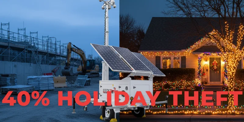 Holiday construction site security with mobile surveillance trailer protecting equipment