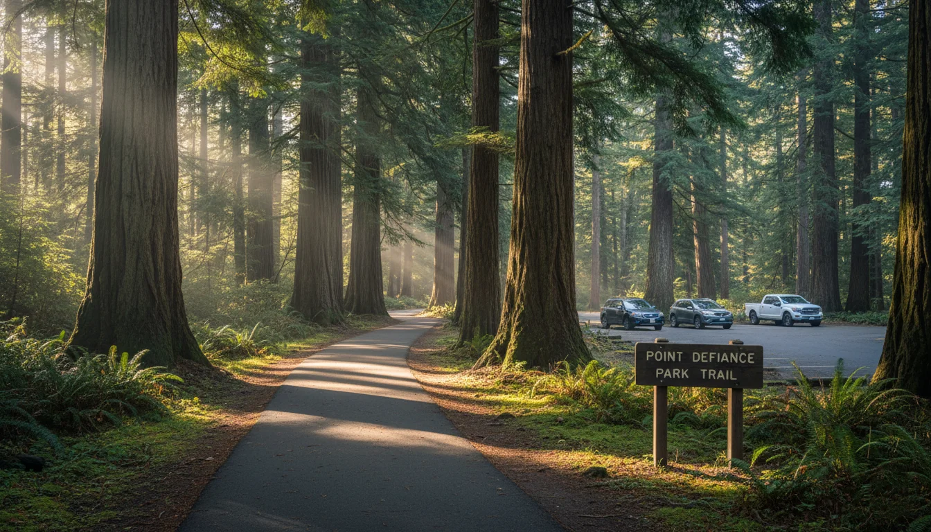 Wooded trail at Point Defiance Park in Tacoma Washington where violent incidents prompted security overhaul
